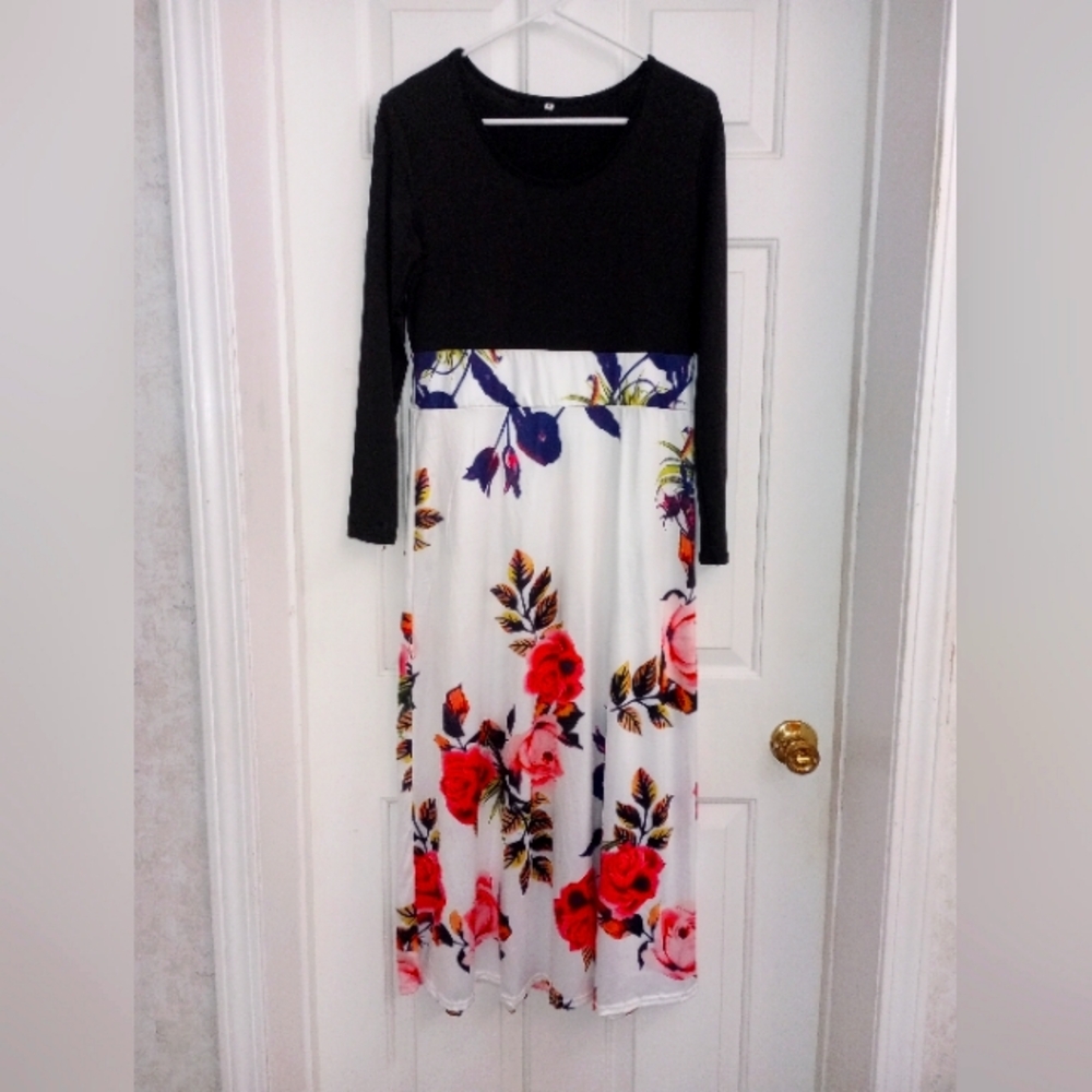 Gorgeous Black White and Pink Floral Dress Easter